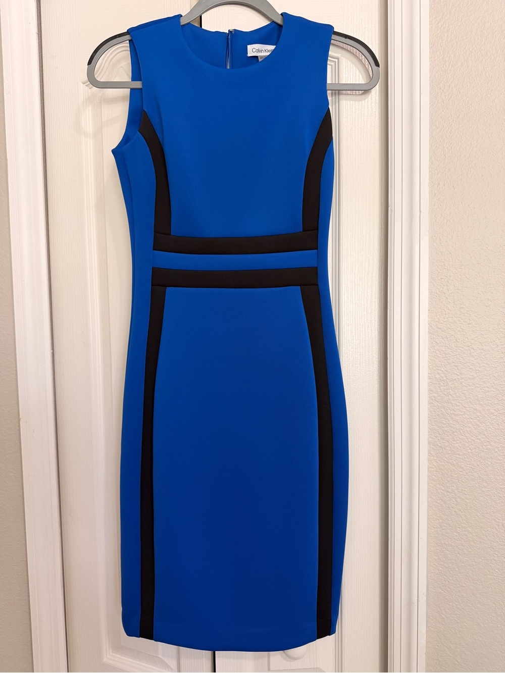 Calvin Klein Cobalt Blue Midi Sheath Dress with Black Trim
